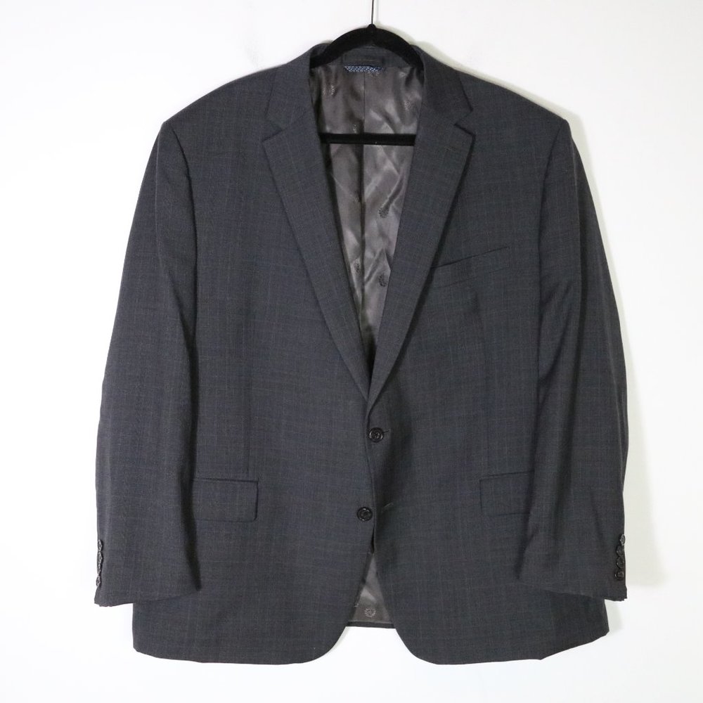 Ralph‎ Lauren Plaid Wool Blend Sports Coat 48R Gray Blue 2 Button Sleeves Hemmed